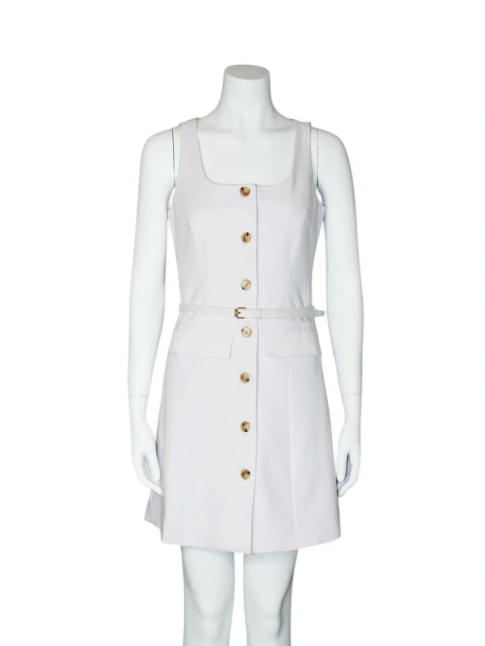 Saks Fifth Avenue Sleeveless Button-Front Off White Dress with Belt Size X-Small - Picture 3 of 14